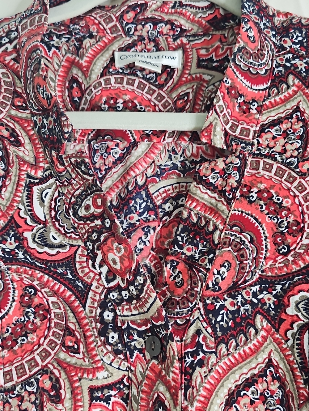 Croft & Barrow Red and Black Paisley Short-Sleeve Blouse - Picture 2 of 5